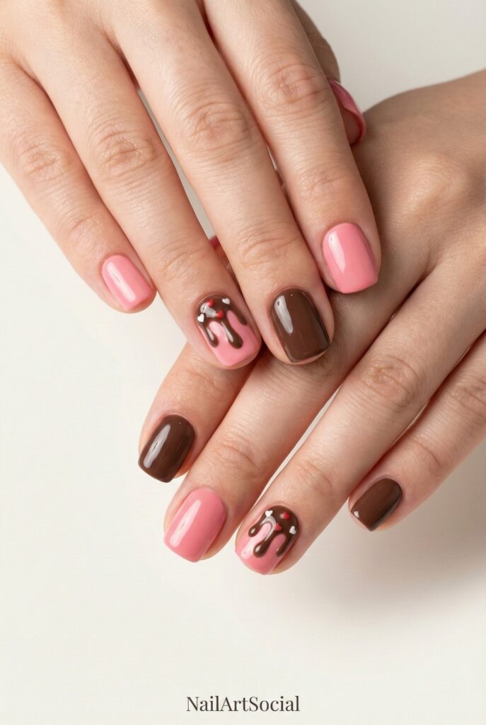 Chocolate Strawberry Valentine Nails