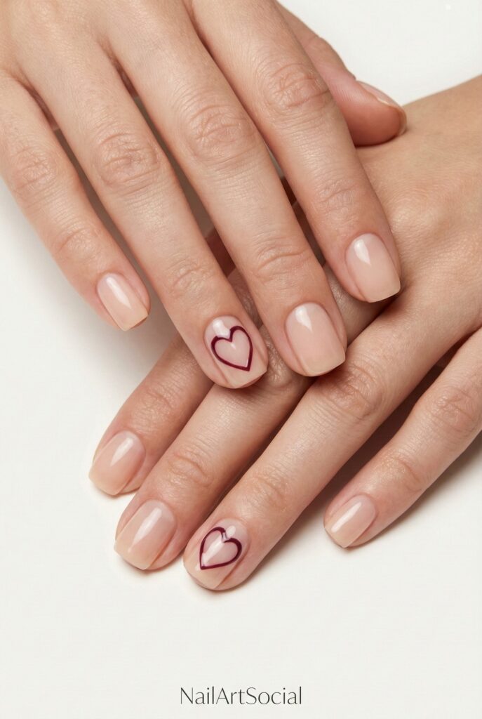 Minimal Nude Nails with Hand-Drawn Heart
