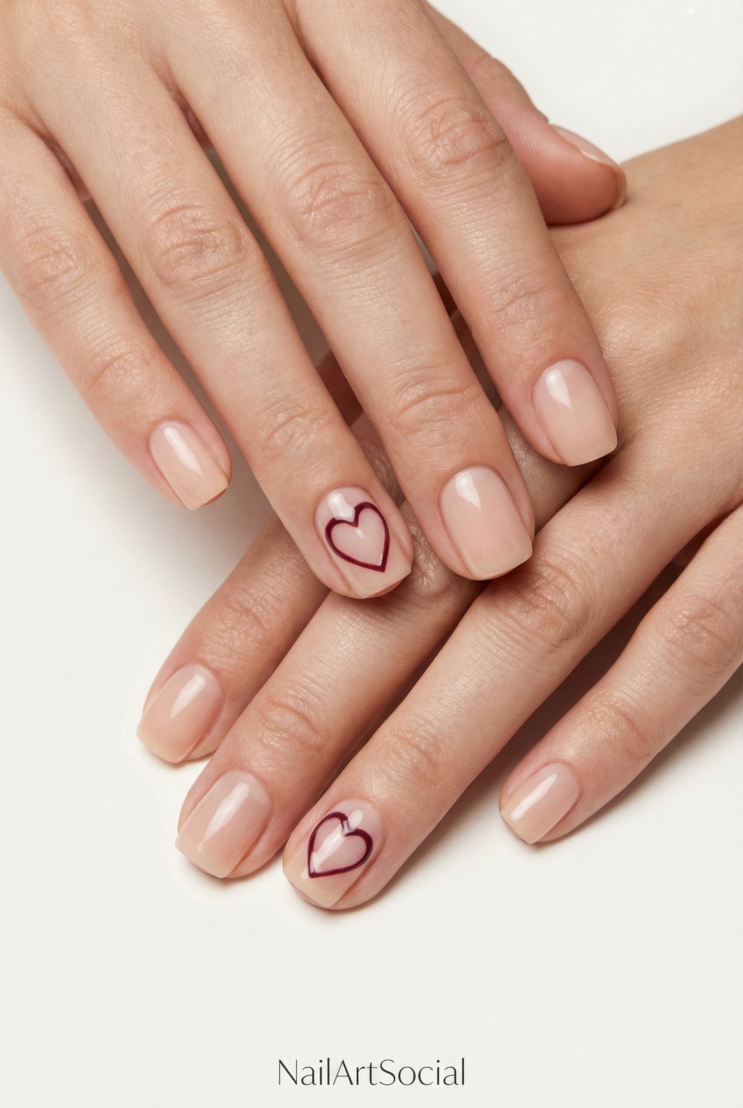 Minimal Nude Nails with Hand-Drawn Heart